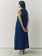 Mid Blue Denim V-Neck Sleeveless Maxi Dress - Image 3 of 7