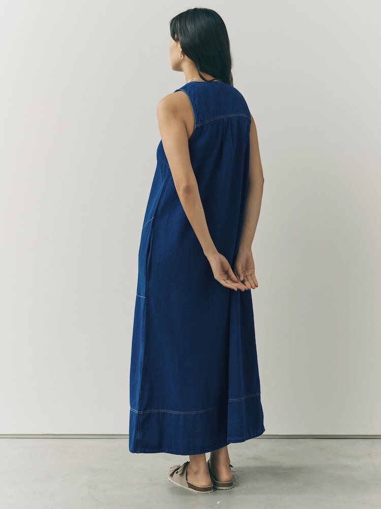Buy Mid Blue Denim V-Neck Sleeveless Maxi Dress from Next USA