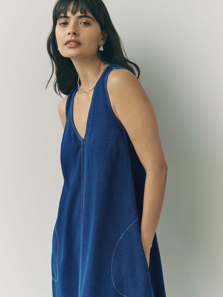 Buy Mid Blue Denim V-Neck Sleeveless Maxi Dress from Next USA
