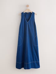 Mid Blue Denim V-Neck Sleeveless Maxi Dress - Image 5 of 7