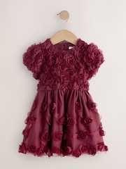 Berry Red 3D Flower Mesh Dress (3mths-8yrs) - Image 5 of 9