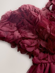 Berry Red 3D Flower Mesh Dress (3mths-8yrs) - Image 7 of 9