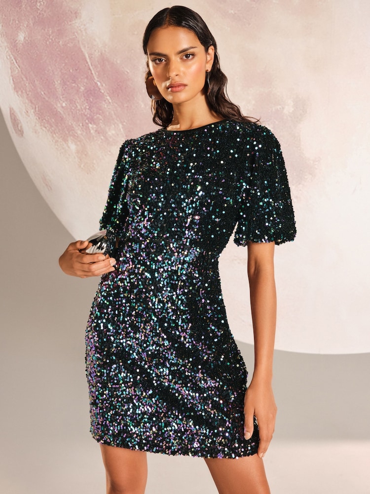 Love & Roses Multi Petite Sequin Puff Sleeve Mini Dress - Image 1 of 5