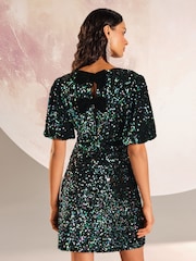 Love & Roses Multi Petite Sequin Puff Sleeve Mini Dress - Image 4 of 5