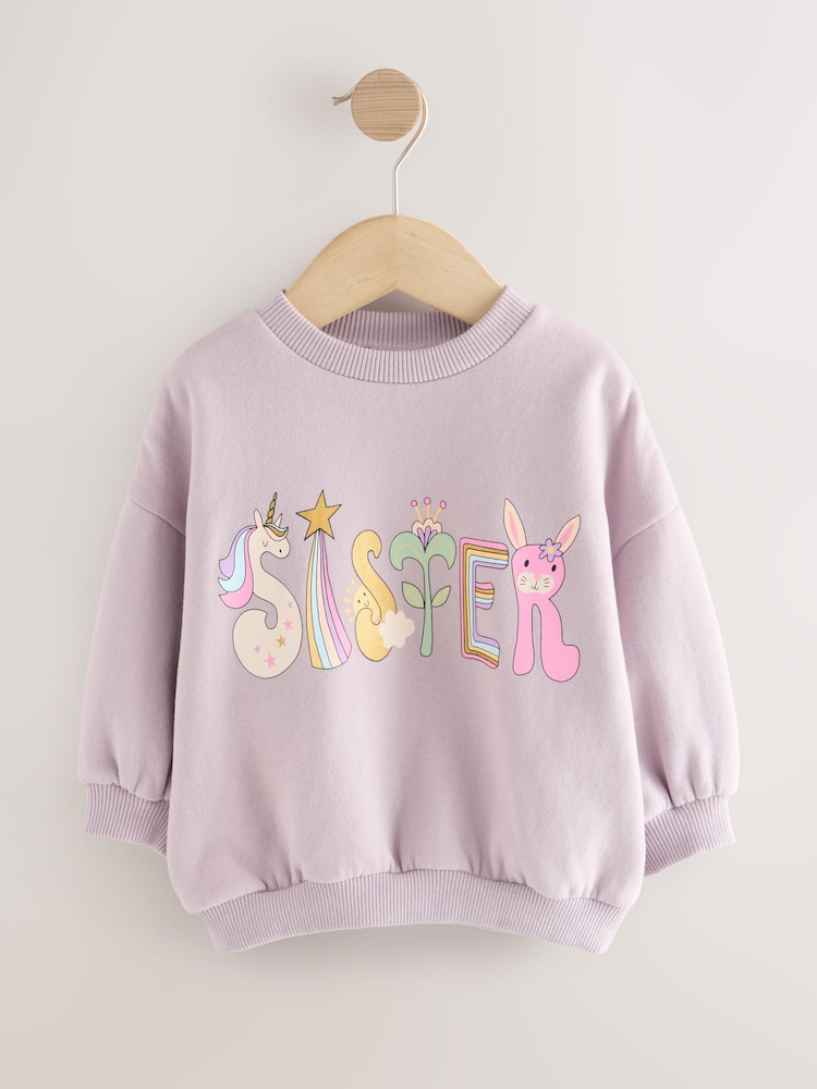 Lilac Purple Sister Crew Neck Sweatshirt (3mths-7yrs) - Image 1 of 4