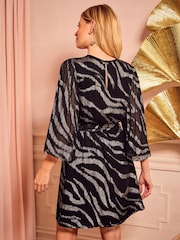 Love & Roses Black Animal Petite Print Metallic Crew Neck Mini Dress - Image 4 of 4
