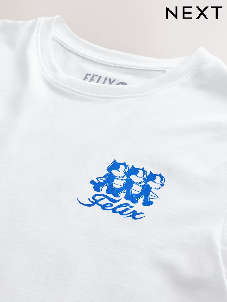 Buy White/Blue Felix the Cat Licence 100% Cotton T-Shirt from the