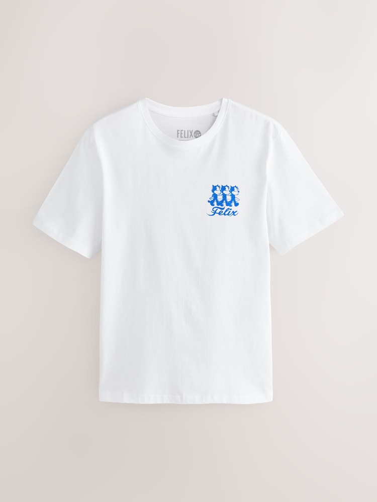 White/Blue Felix the Cat Licence 100% Cotton T-Shirt - Image 2 of 4