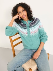FatFace Mint Green Apres Knitted Fairisle Cardigan - Image 3 of 4
