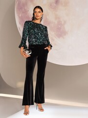 Love & Roses Multi Ombre Petite Sequin Flute Sleeve Top - Image 4 of 4