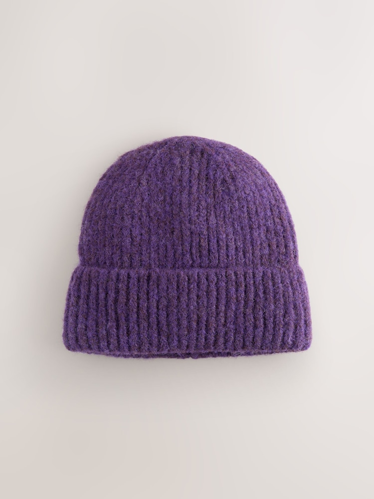 Purple Ribbed Beanie Containing Wool Hat - Image 1 of 3