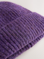 Purple Ribbed Beanie Containing Wool Hat - Image 3 of 3