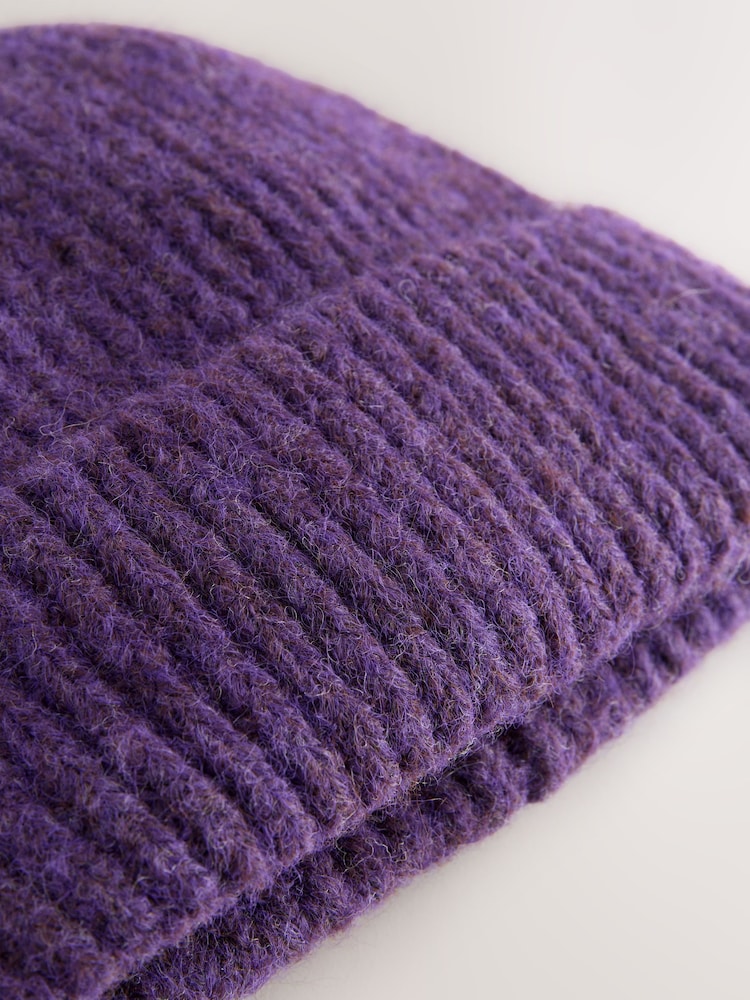 Purple Ribbed Beanie Containing Wool Hat - Image 3 of 3