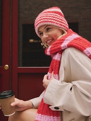 Red/Pink Stripe Knitted Beanie Hat - Image 1 of 7