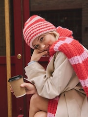 Red/Pink Stripe Knitted Beanie Hat - Image 4 of 7