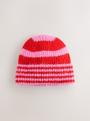 Red/Pink Stripe Knitted Beanie Hat - Image 5 of 7