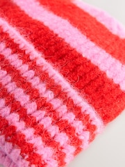 Red/Pink Stripe Knitted Beanie Hat - Image 6 of 7