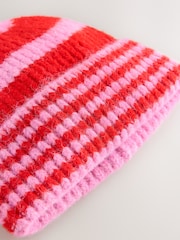 Red/Pink Stripe Knitted Beanie Hat - Image 7 of 7