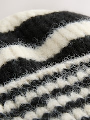 Black/White Stripe Knitted Beanie Hat - Image 7 of 7