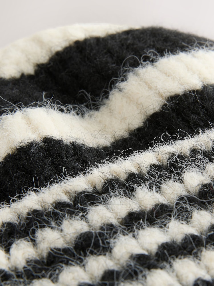 Black/White Stripe Knitted Beanie Hat - Image 7 of 7