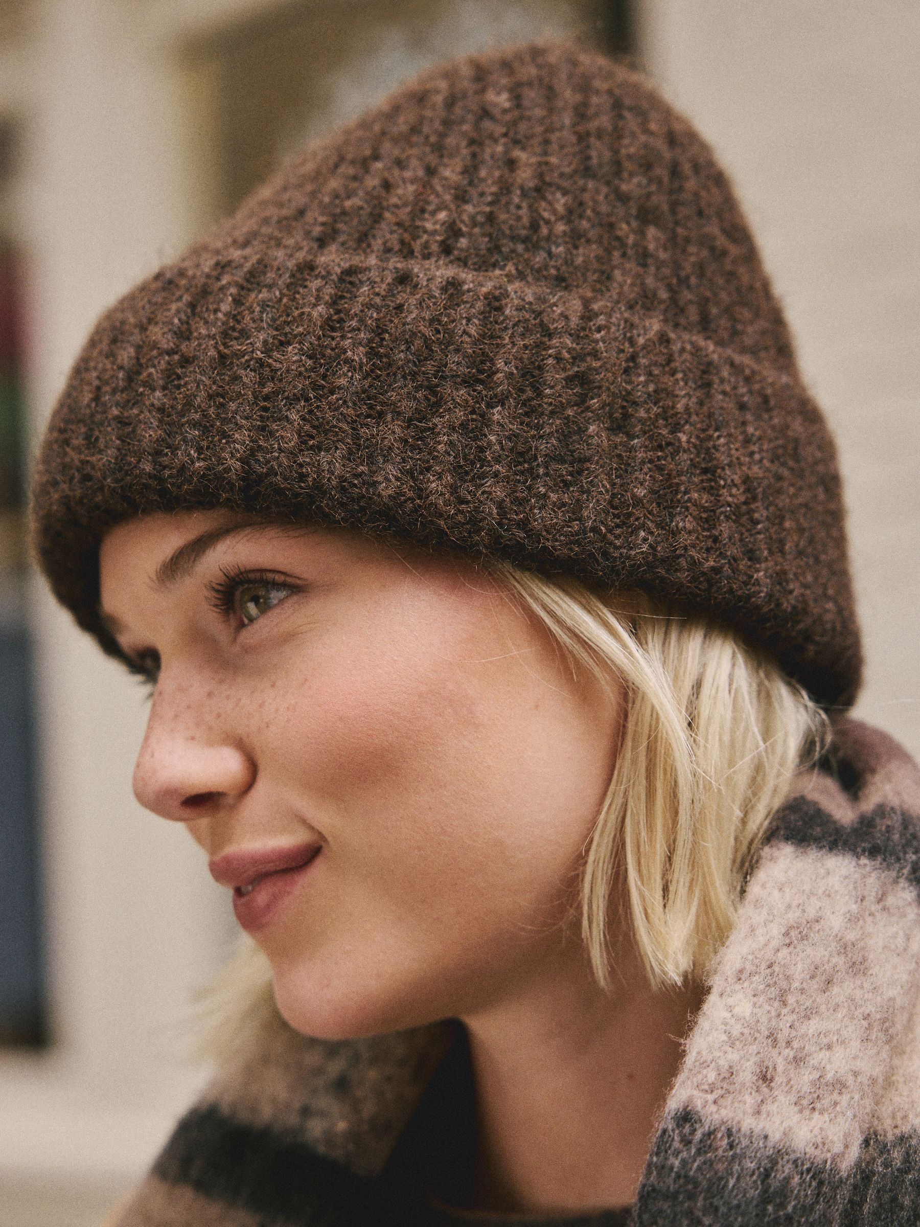 Buy Chocolate Brown Ribbed Beanie Containing Wool Hat from the