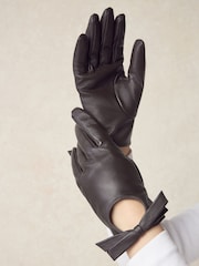 Chocolate Brown Leather Bow Gloves 1 Pair - Image 6 of 6