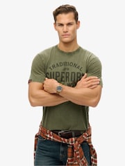 Superdry Green Machined Goods Workwear 100% Cotton T-Shirt - Image 1 of 6