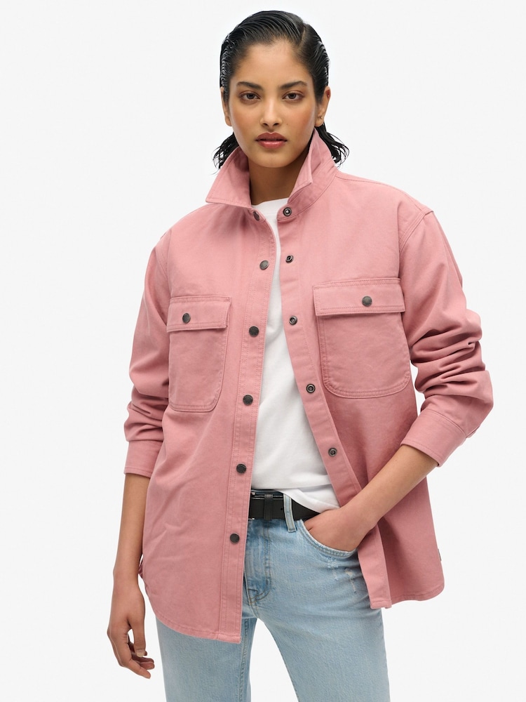 Superdry Pink Workwear 100% Cotton Overshirt - Image 1 of 2