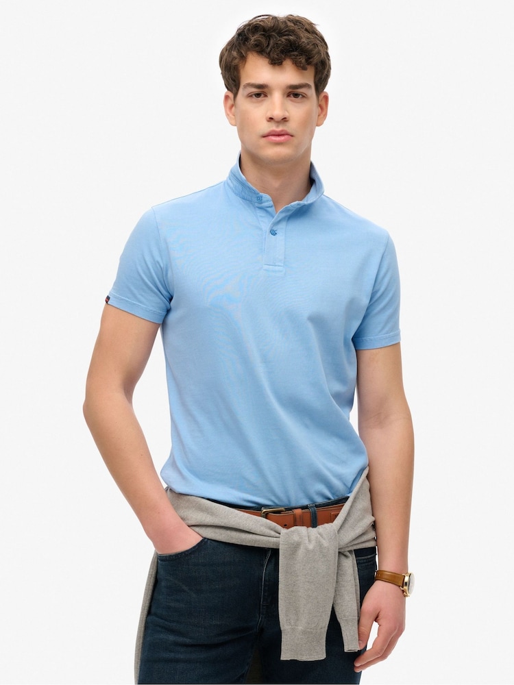 Superdry Blue Essential Jersey 100% Cotton Polo Top - Image 1 of 7