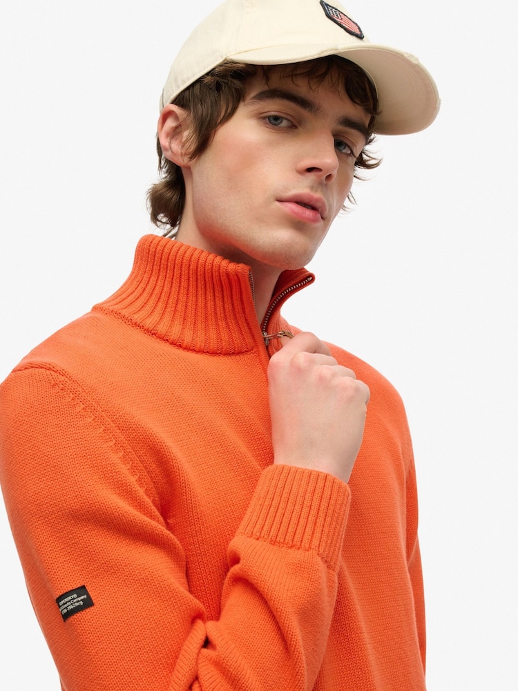 Superdry Orange 100% Cotton Classics Half-Zip Knitted Jumper - Image 4 of 4