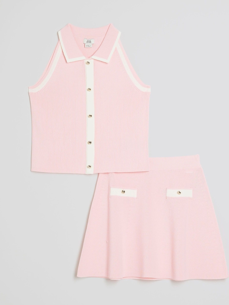 River Island Pink Girls Button Top & Skirt set - Image 1 of 5