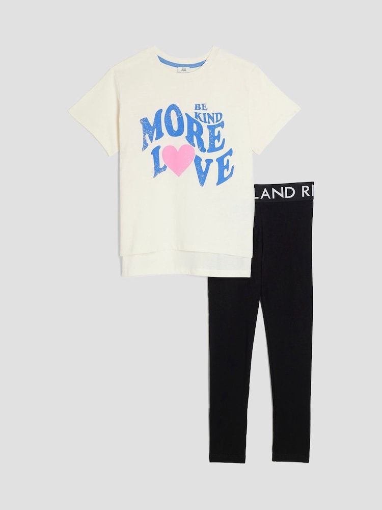 River Island Cream Girls More Love Leggings Set - Image 1 of 4