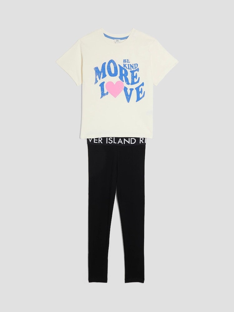 River Island Cream Girls More Love Leggings Set - Image 4 of 4