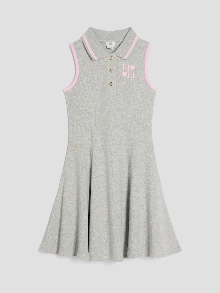 River Island Grey Girls Sleeveless Bow Collar Dress - Image 1 of 4 River Island Grey Girls Sleeveless Bow Collar Dress - Image 1 of 4