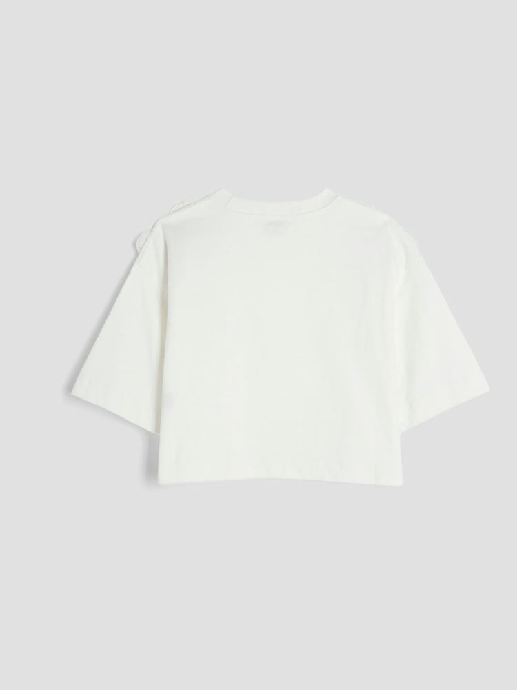 River Island White Girls Embroidered Flower 100% Cotton T-Shirt - Image 2 of 4 River Island White Girls Embroidered Flower 100% Cotton T-Shirt - Image 2 of 4