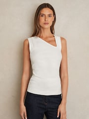Reiss White Jody Stretch-Cotton Ribbed Asymmetric Vest - Image 1 of 6