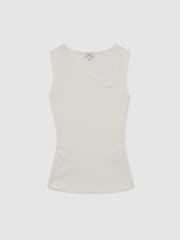 Reiss White Jody Stretch-Cotton Ribbed Asymmetric Vest - Image 2 of 6