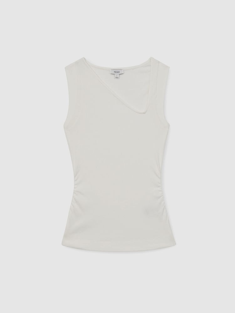 Reiss White Jody Stretch-Cotton Ribbed Asymmetric Vest - Image 2 of 6
