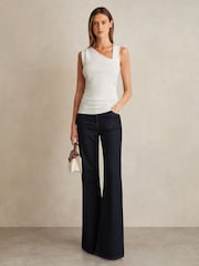 Reiss White Jody Stretch-Cotton Ribbed Asymmetric Vest - Image 3 of 6