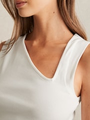 Reiss White Jody Stretch-Cotton Ribbed Asymmetric Vest - Image 4 of 6