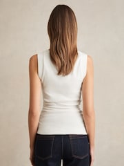 Reiss White Jody Stretch-Cotton Ribbed Asymmetric Vest - Image 5 of 6
