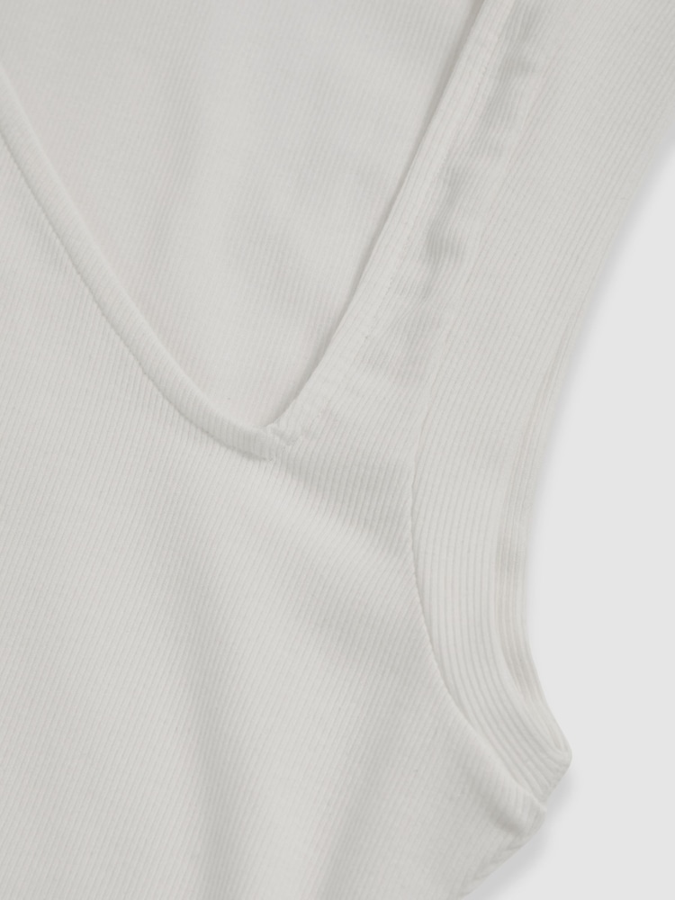 Reiss White Jody Stretch-Cotton Ribbed Asymmetric Vest - Image 6 of 6