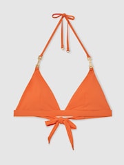 Reiss Coral Orange Riah Triangle Halter Neck Bikini Top - Image 2 of 6