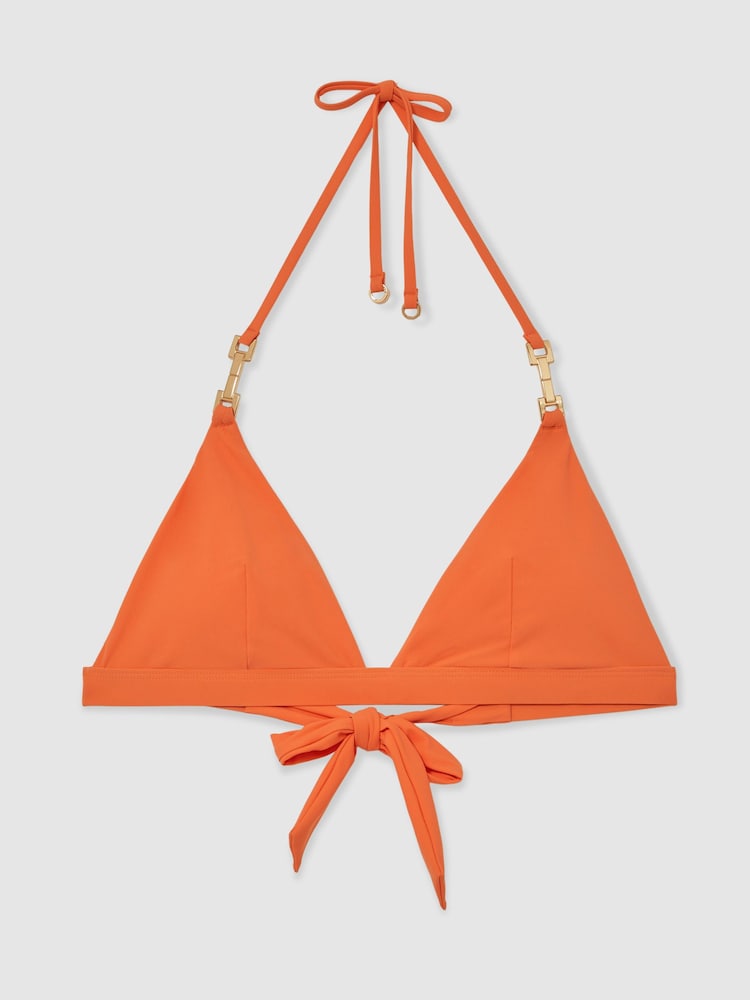 Reiss Coral Orange Riah Triangle Halter Neck Bikini Top - Image 2 of 6