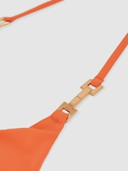 Reiss Coral Orange Riah Triangle Halter Neck Bikini Top - Image 6 of 6