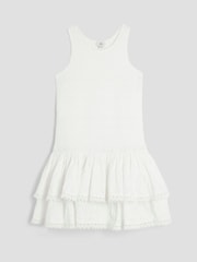 River Island White Girls 100% Cotton Shirred Broderie Rara Dress - Image 1 of 4
