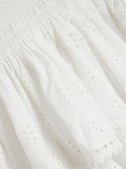 River Island White Girls 100% Cotton Shirred Broderie Rara Dress - Image 3 of 4