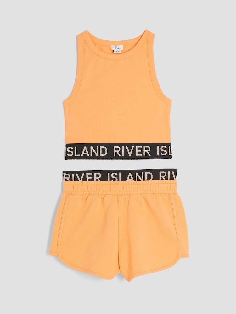 River Island Orange Glitter Waistband Tank Set - Image 3 of 5