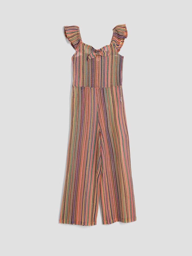 River Island Orange Girls Stripe Crochet Jumpsuit - Image 1 of 3