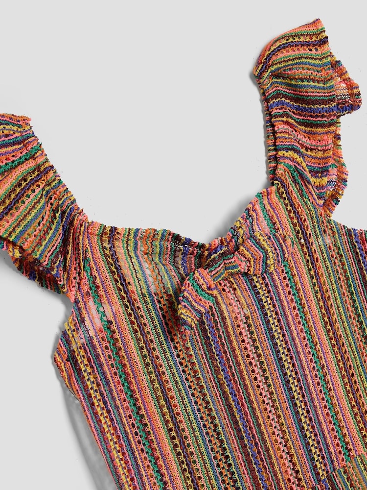 River Island Orange Girls Stripe Crochet Jumpsuit - Image 2 of 3